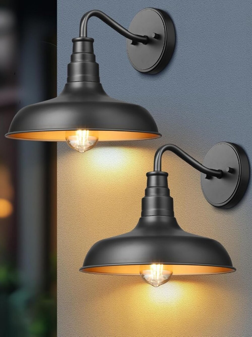 2 Pack Gooseneck Barn Outdoor Wall Lights - Stylish Farmhouse Porch Lighting